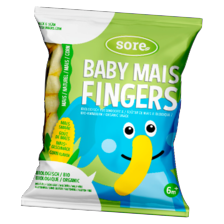 Soré baby maisfingers, maissterren, pizza sticks of cheese puffs